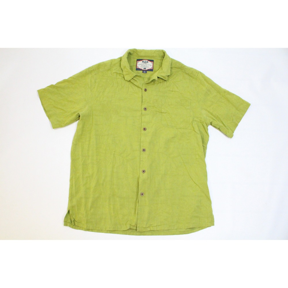 Bahama Bay Club Mens Silk Rayon Short Sleeve Button Down Shirt Lime Green L
